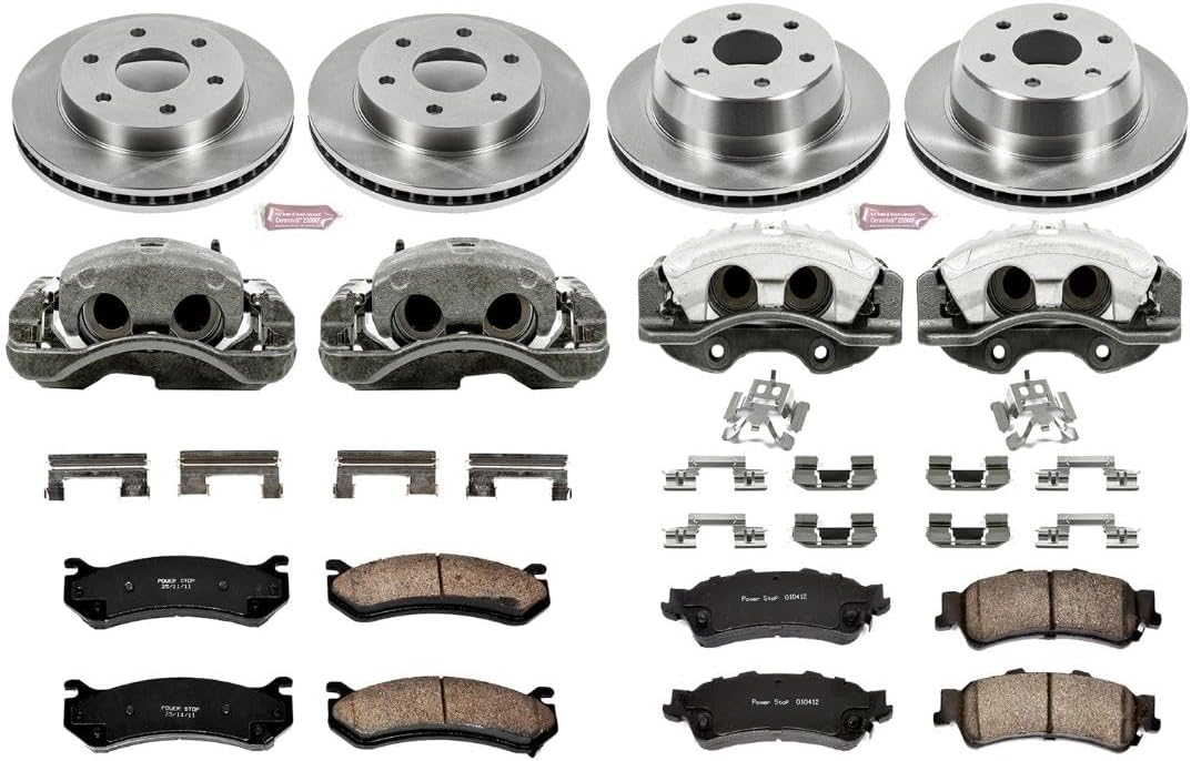 Power Stop Front & Rear Stock Replacement Brake Pad and Rotor Kit with Calipers - KCOE2015